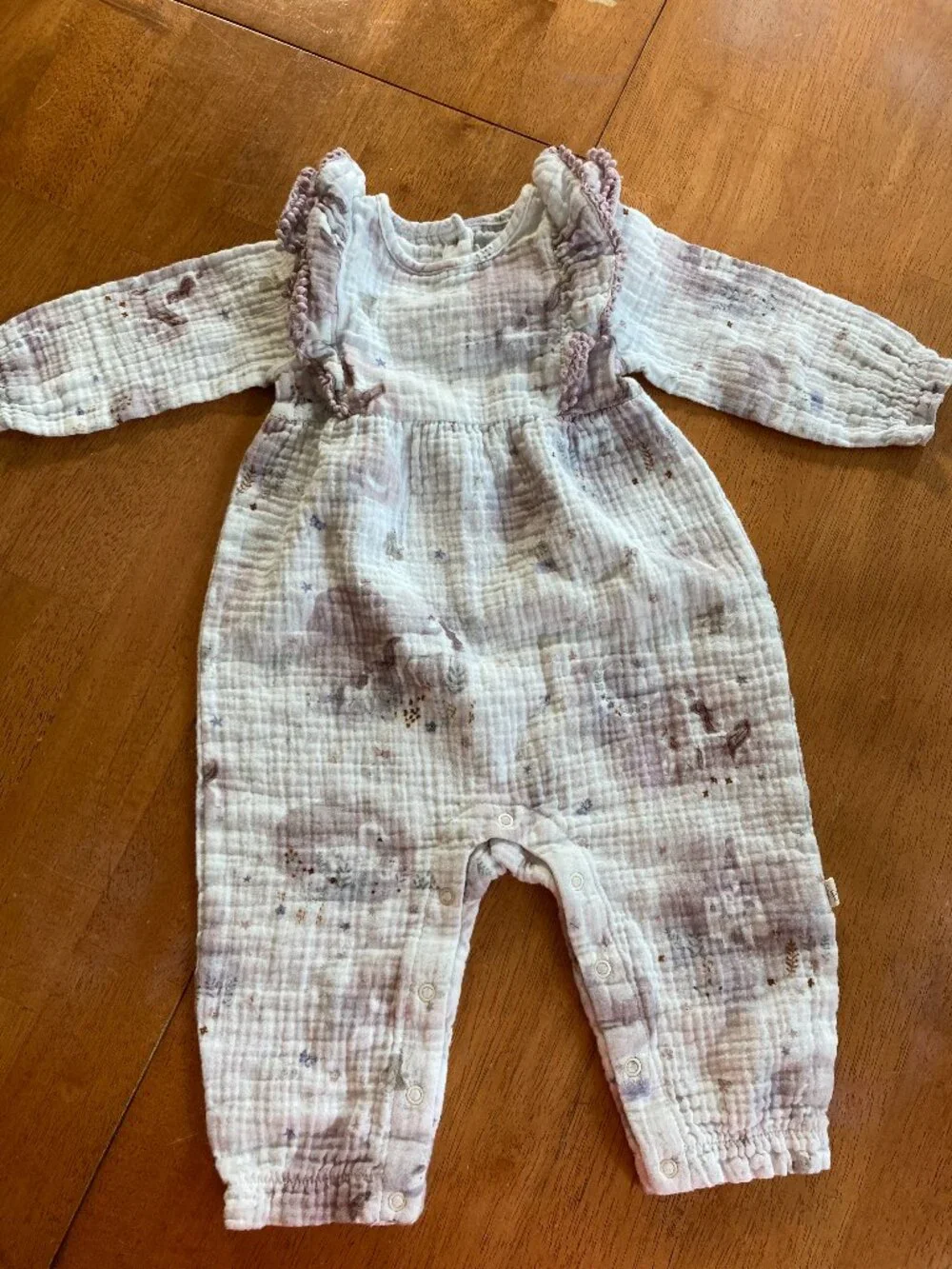 Elegant Baby Printed Flutter Sleeve Muslin Romper ~ Fairytale Wonderland - 3-6M